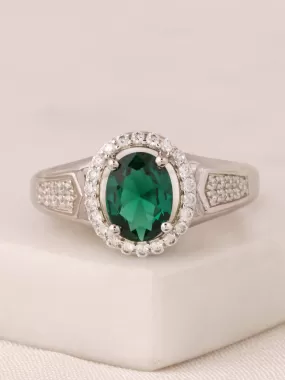 Emerald Hues Halo Ring For Women