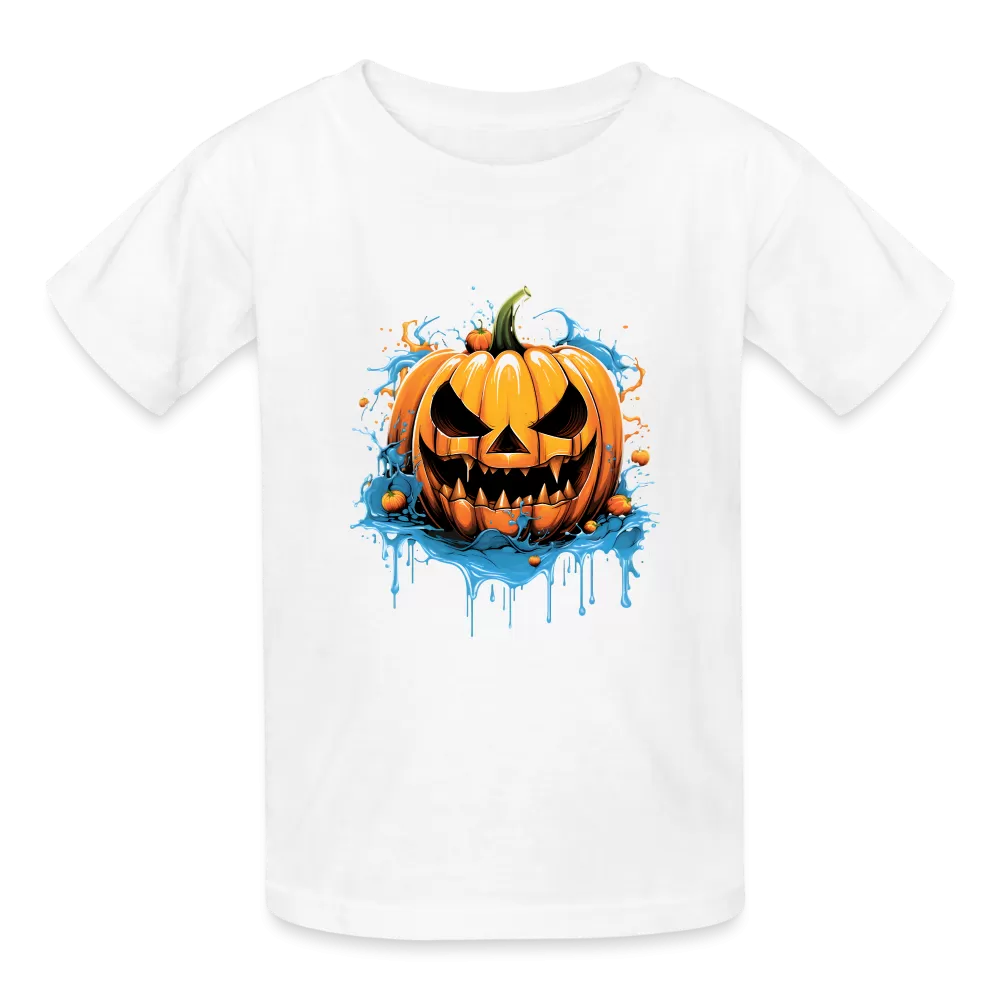 Eternal Jack-o'-Lantern: Hanes Youth Tagless Tee with Spine-Chilling Pumpkin Design