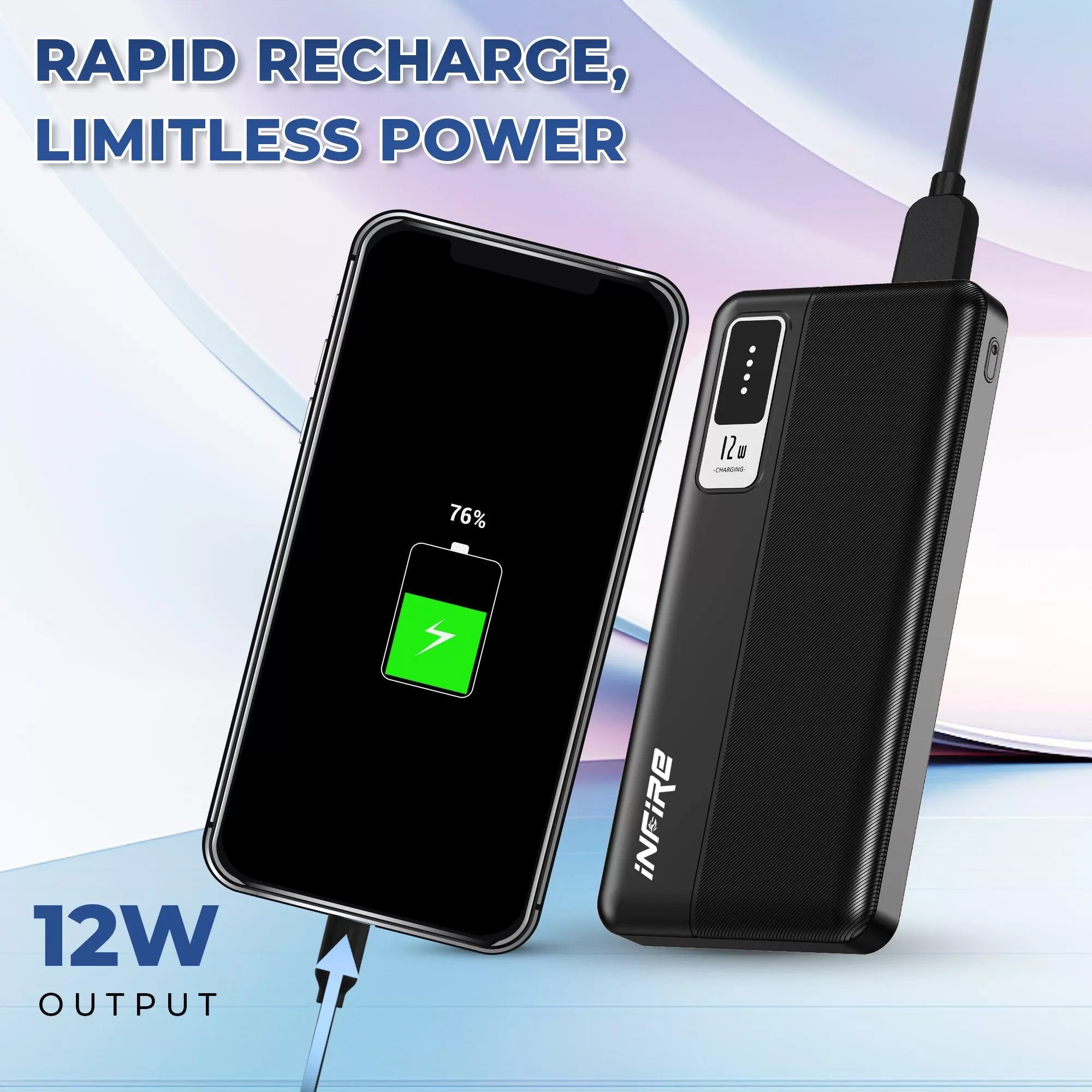 Force 10000mAh Power Bank 12W Fast Charging | Dual USB Output , 1 Micro USB Input, 1Type C Input |LED Indicator, Lightweight| Lithium Polymer Power Bank (Black)