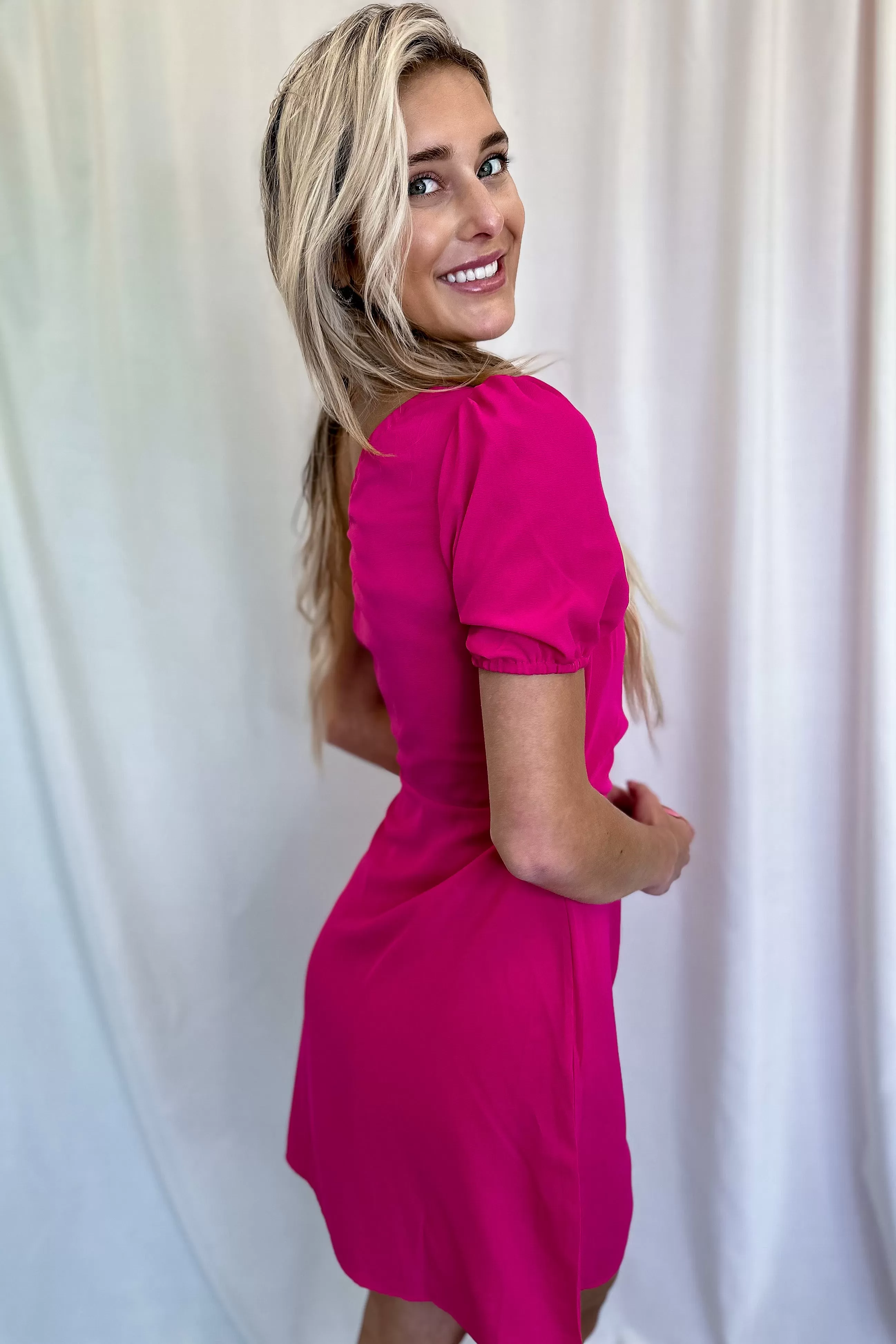 Fuchsia One Shoulder Mini Dress- FINAL SALE