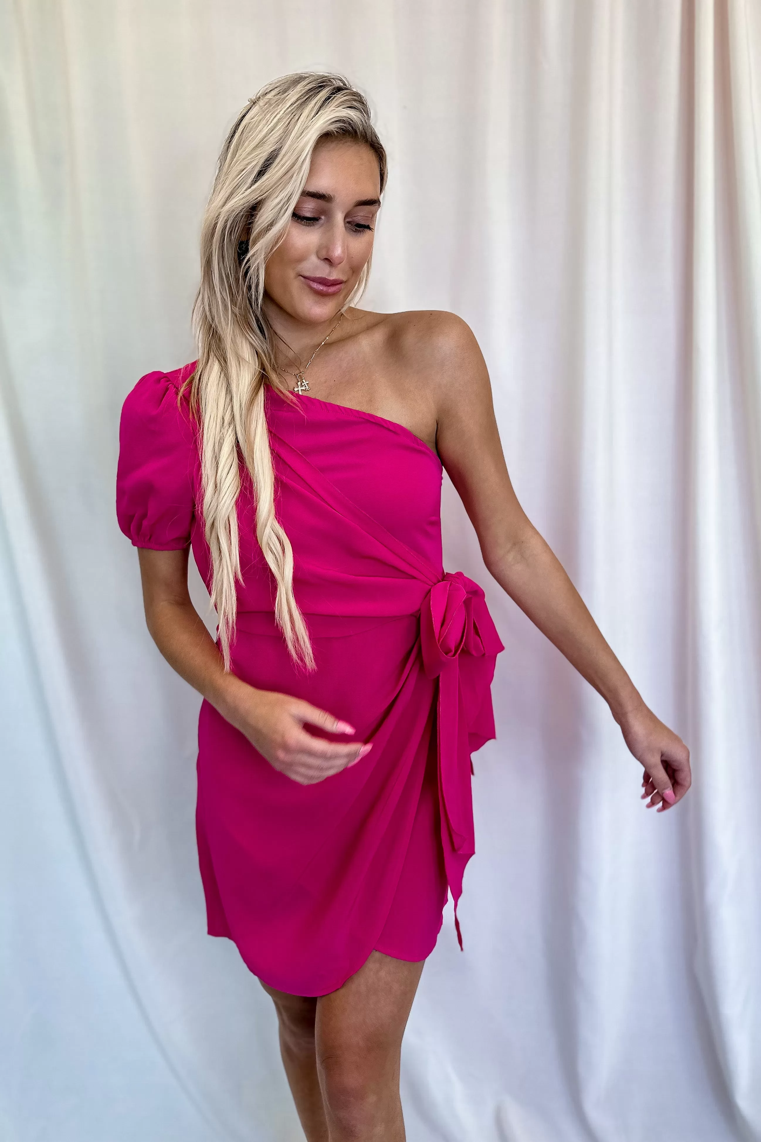 Fuchsia One Shoulder Mini Dress- FINAL SALE