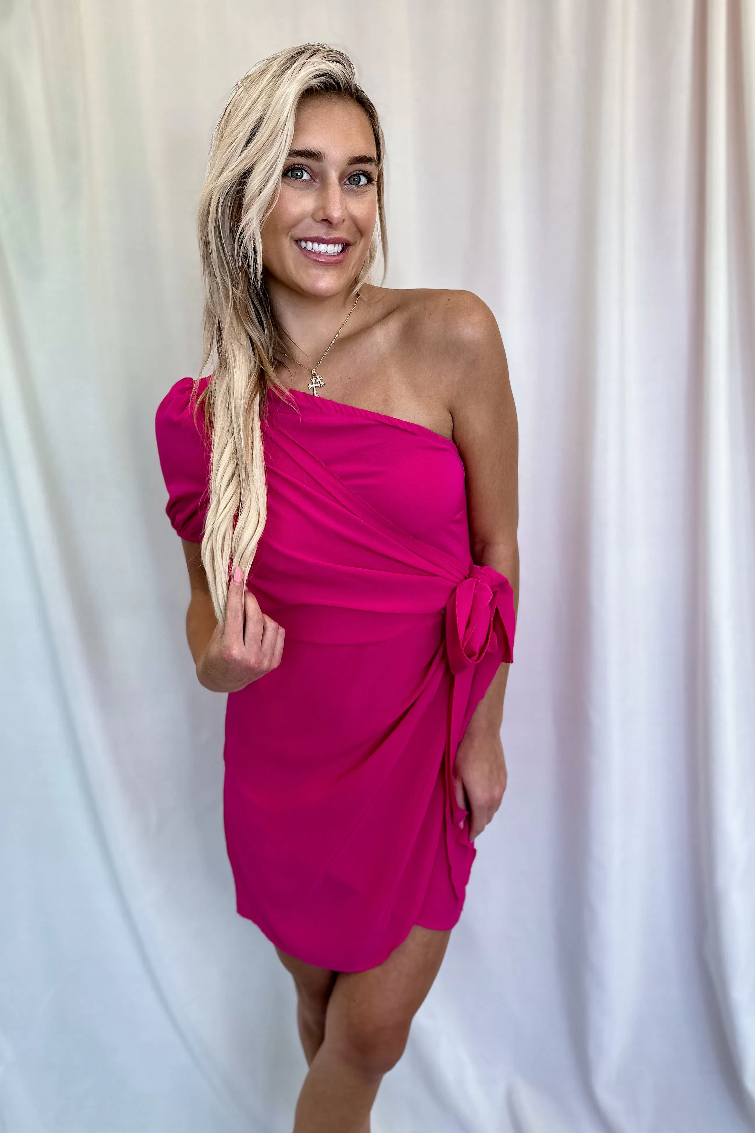 Fuchsia One Shoulder Mini Dress- FINAL SALE