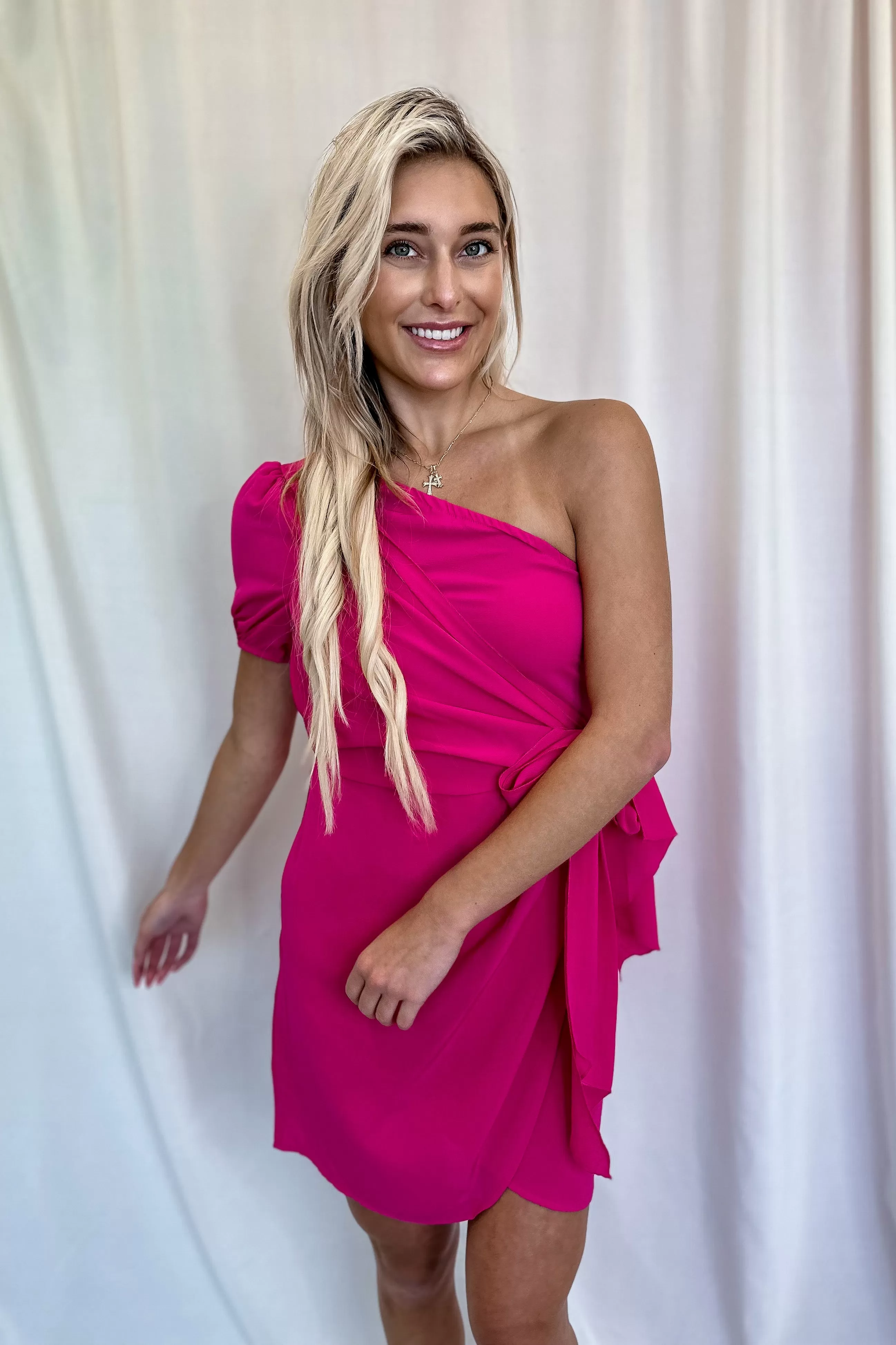 Fuchsia One Shoulder Mini Dress- FINAL SALE