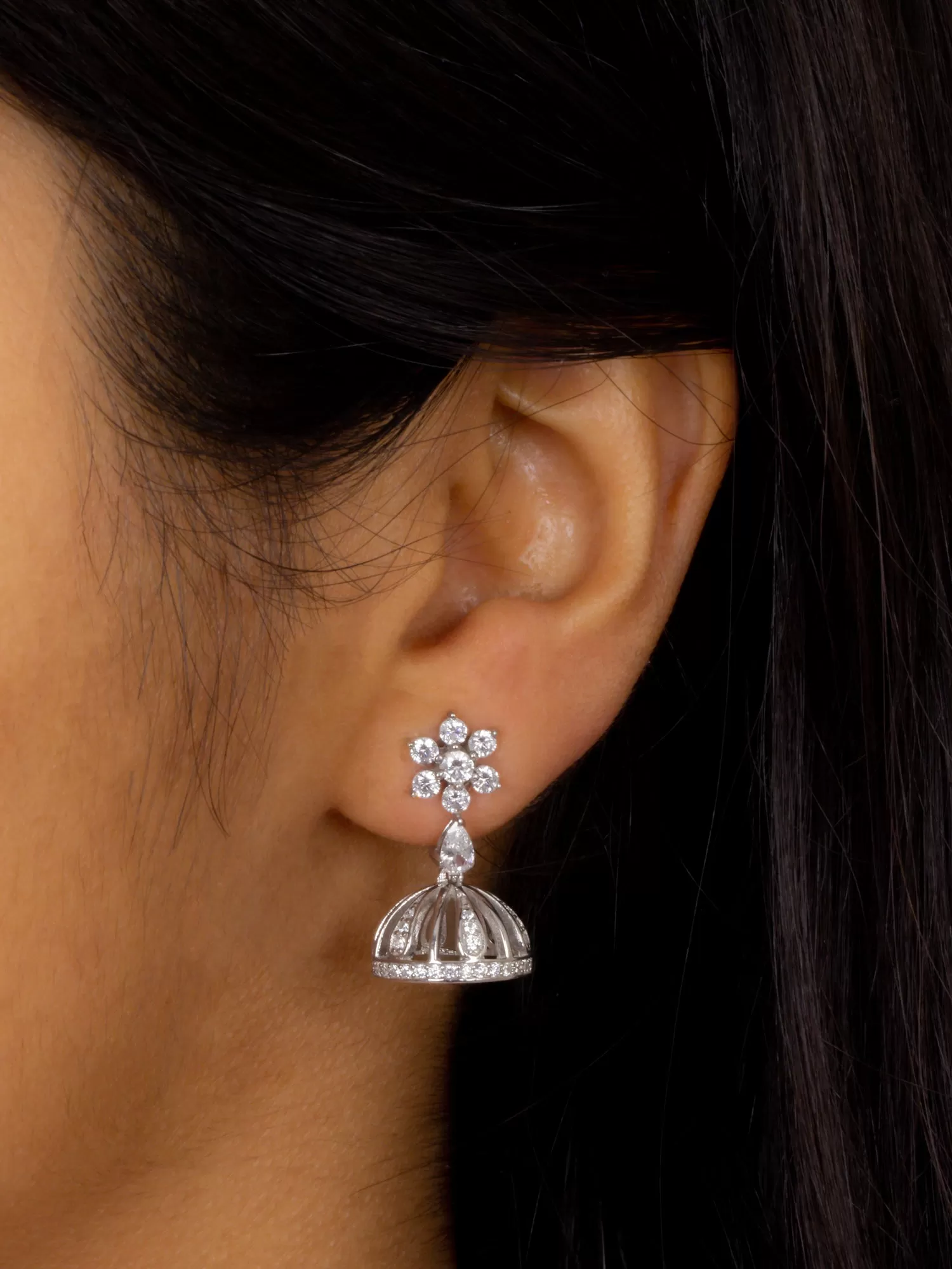 Geeta Pure 925 Silver Jhumka Earrings For Women