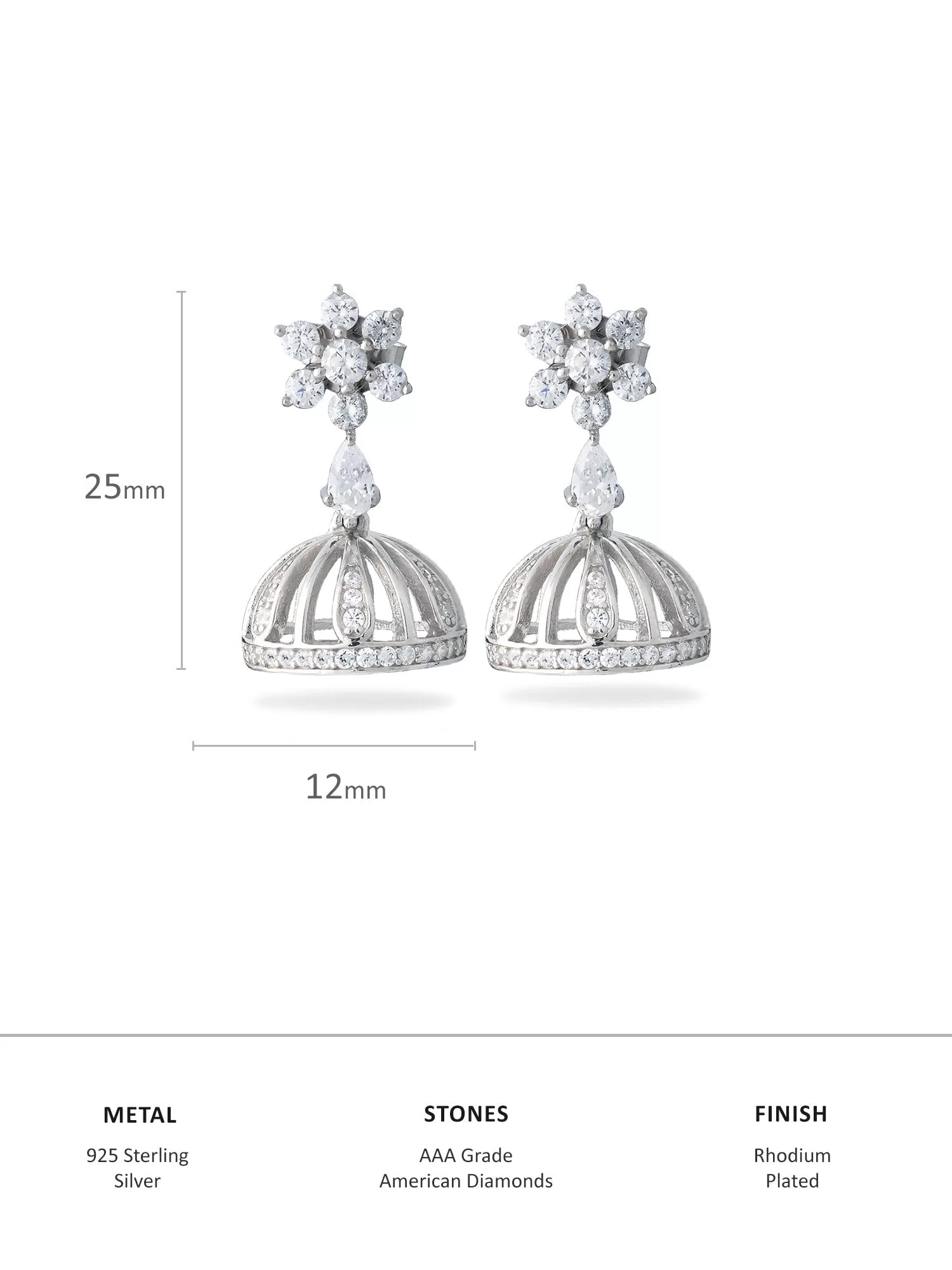 Geeta Pure 925 Silver Jhumka Earrings For Women