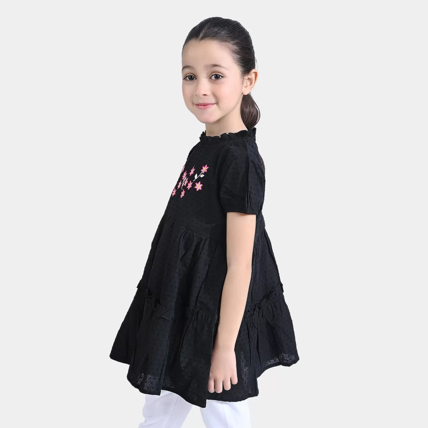 Girls Jacquard Frock-BLACK