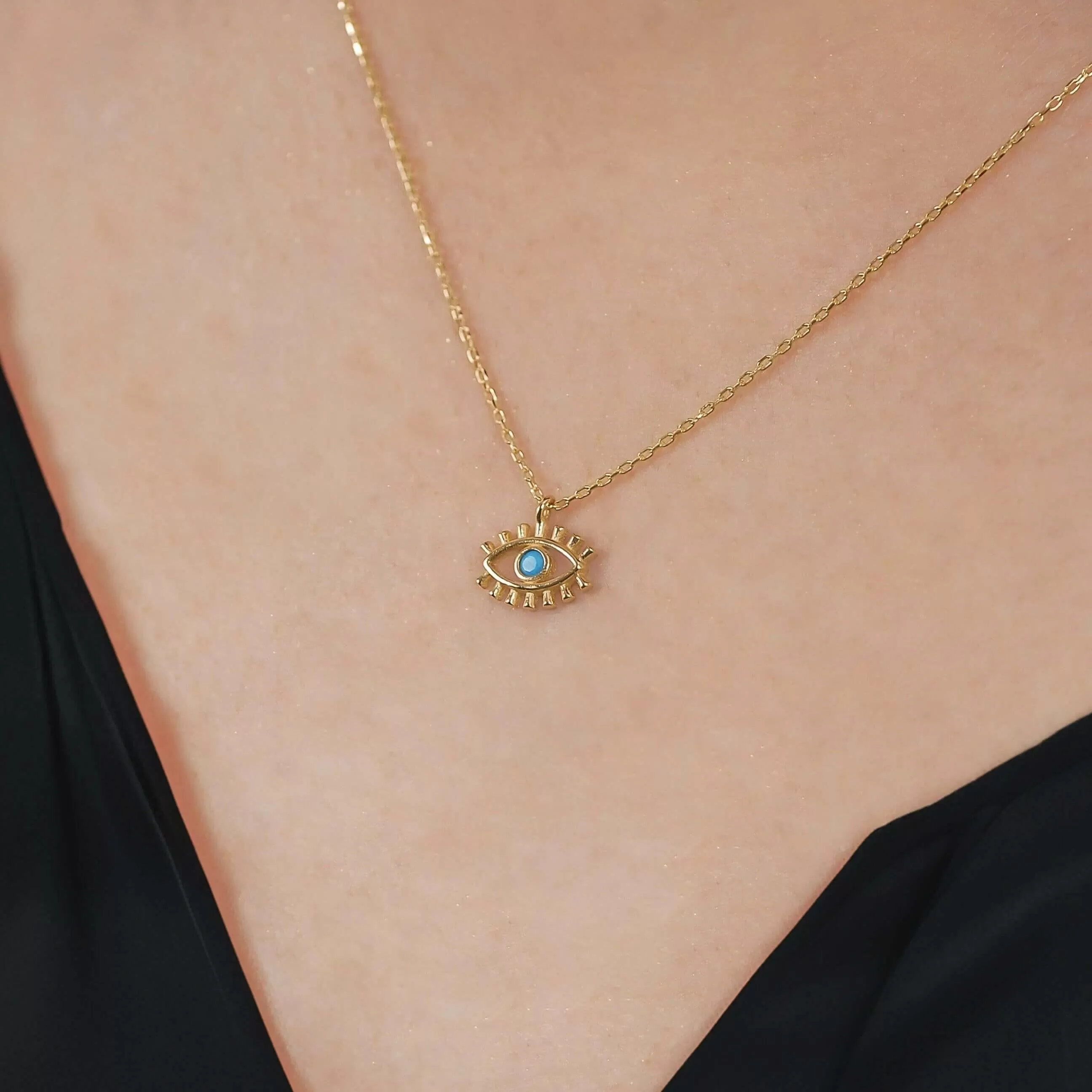 Gold Evil Eye Necklace | 14K Solid Gold