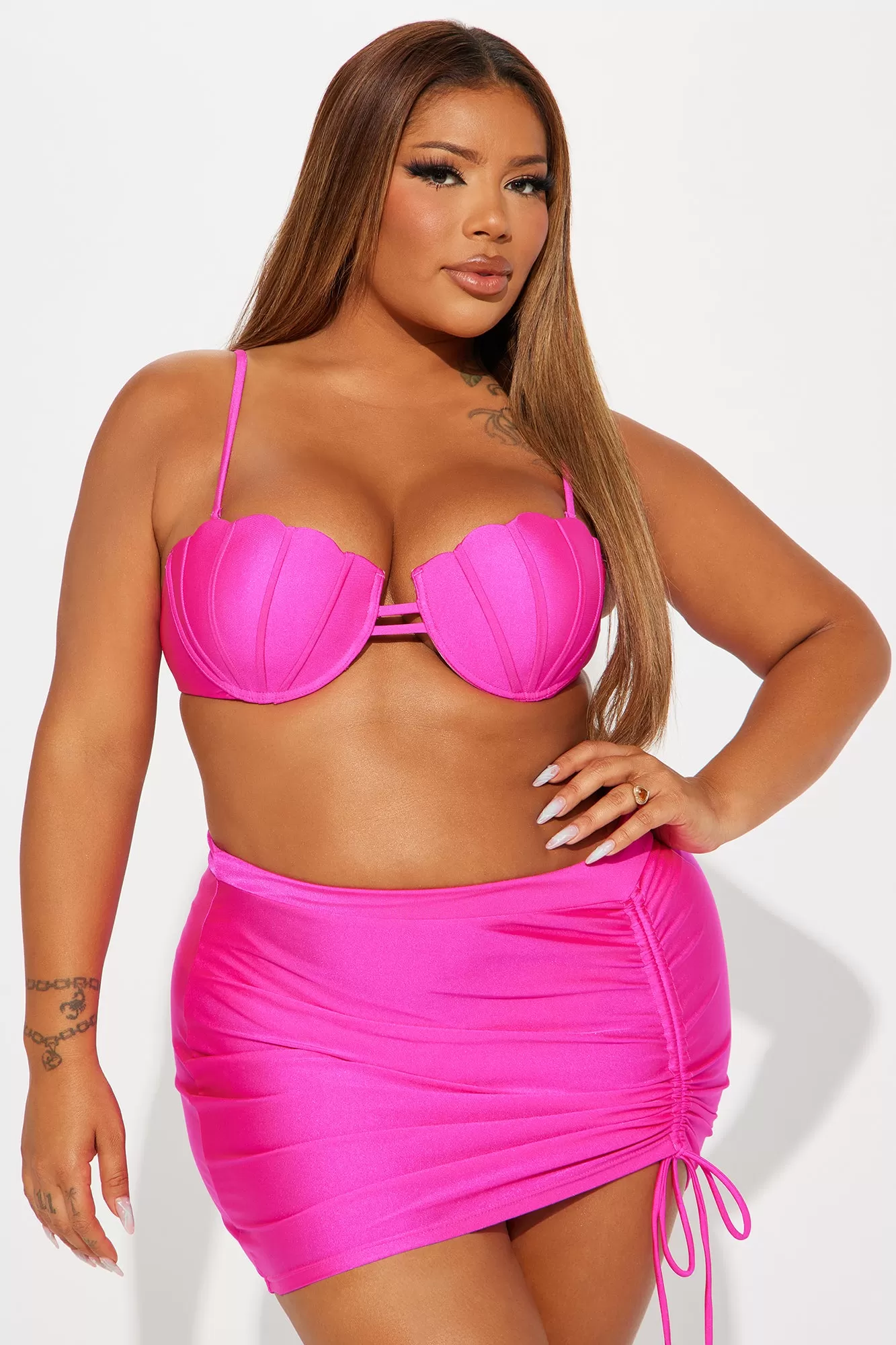 Kaia Shell Cups 3 Piece Bikini Set - Hot Pink