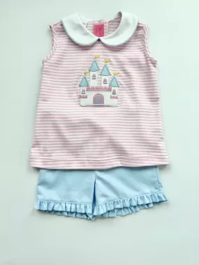 Knit Short Set - Castle - Pink Stripe