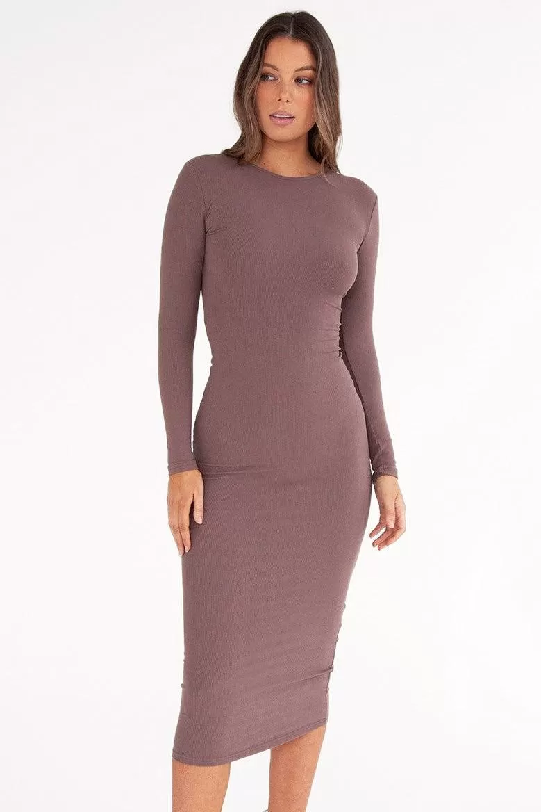 Long Sleeve Maxi Dress - Brown