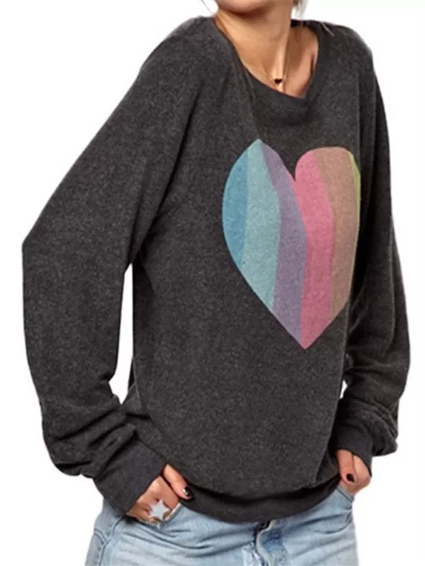 Loose Heart Printed Long Sleeve T-Shirt