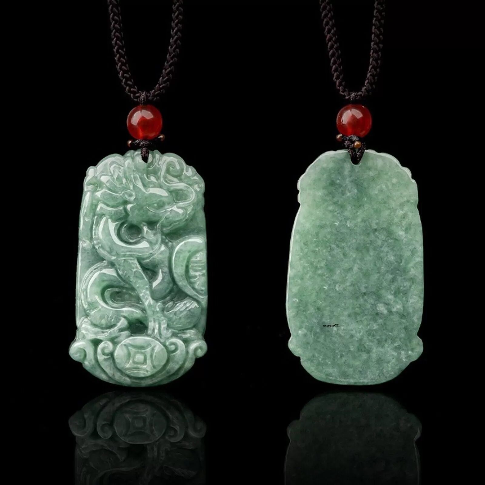 Natural Grade A Jade Jadeite Lucky Dragon Phoenix Couple Pendant PAIR #121-1226