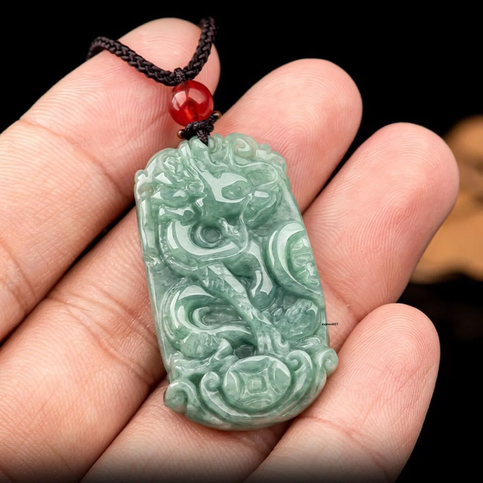 Natural Grade A Jade Jadeite Lucky Dragon Phoenix Couple Pendant PAIR #121-1226