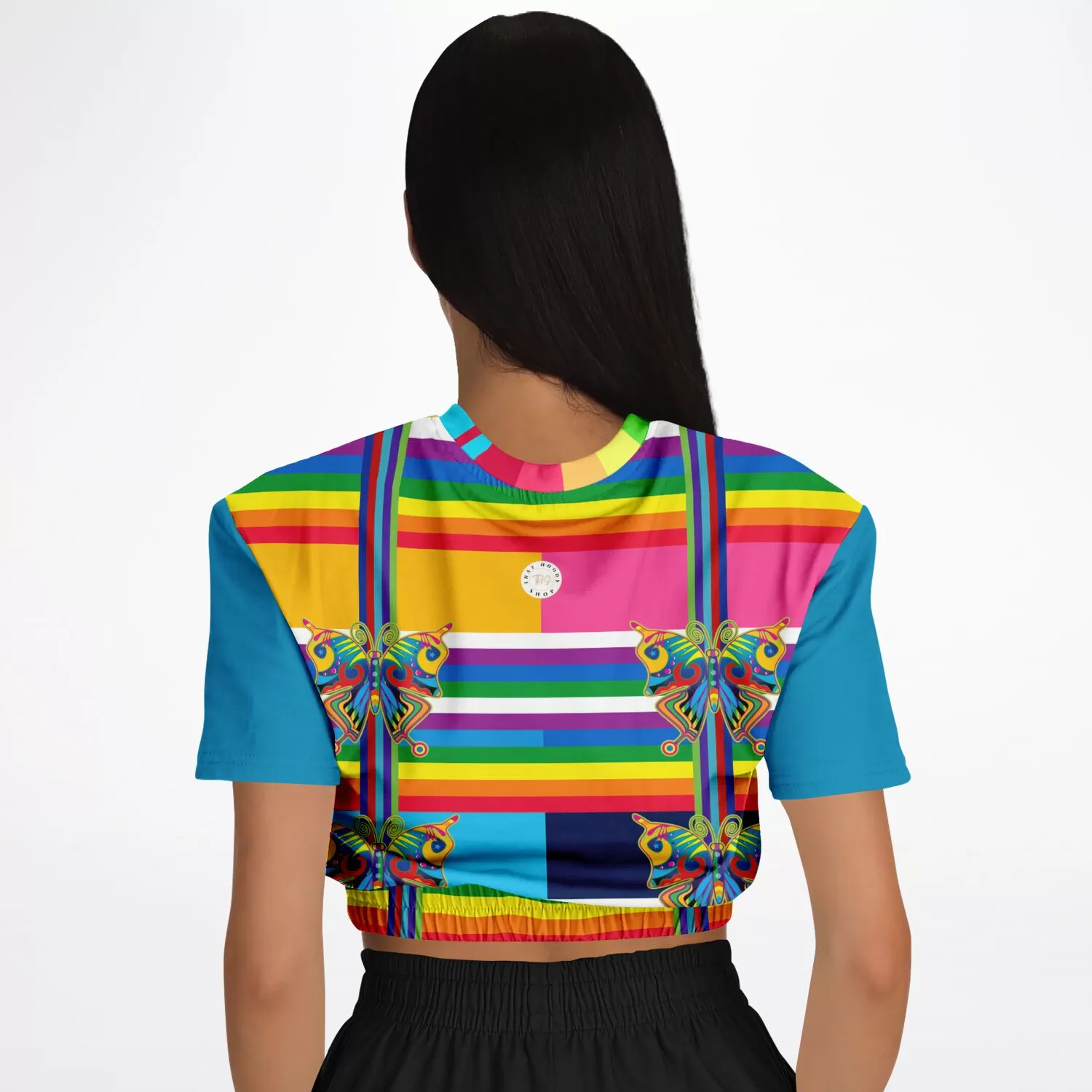 OG San Diego Rainbow Stripe Short Sleeve Cropped Eco-Poly Sweater