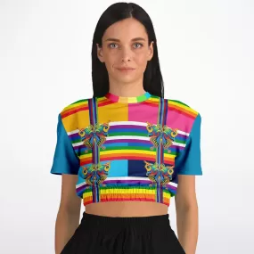 OG San Diego Rainbow Stripe Short Sleeve Cropped Eco-Poly Sweater