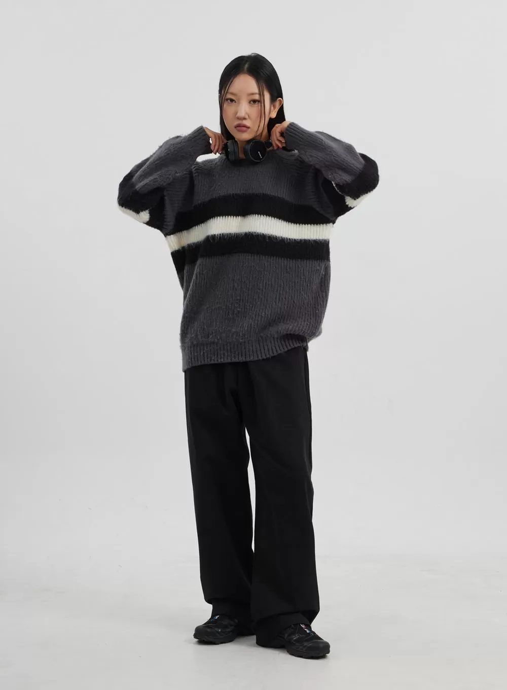 Oversized Crewneck Stripe Sweater CJ319