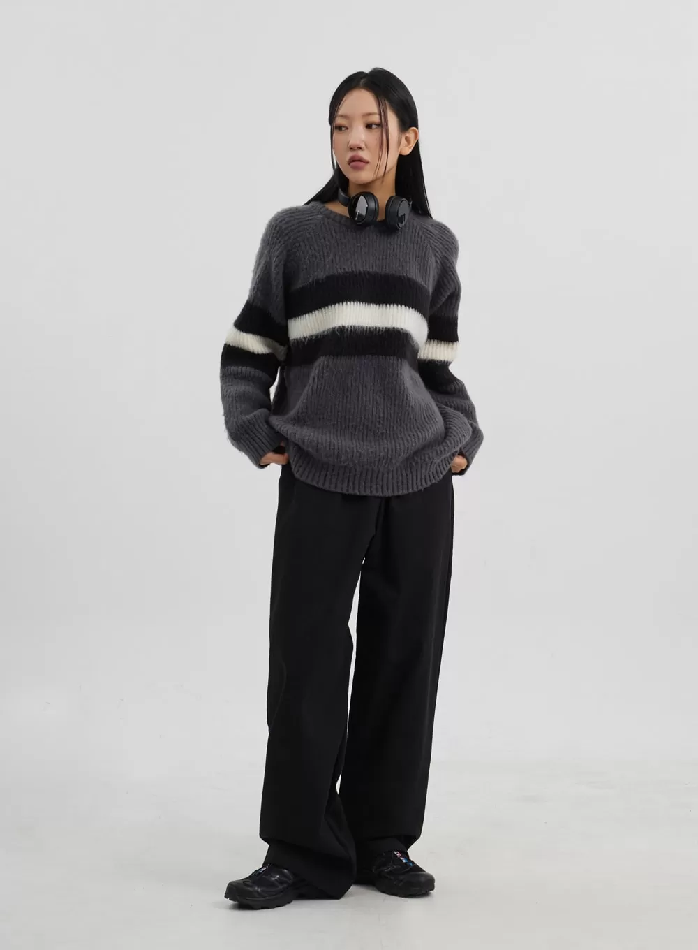 Oversized Crewneck Stripe Sweater CJ319