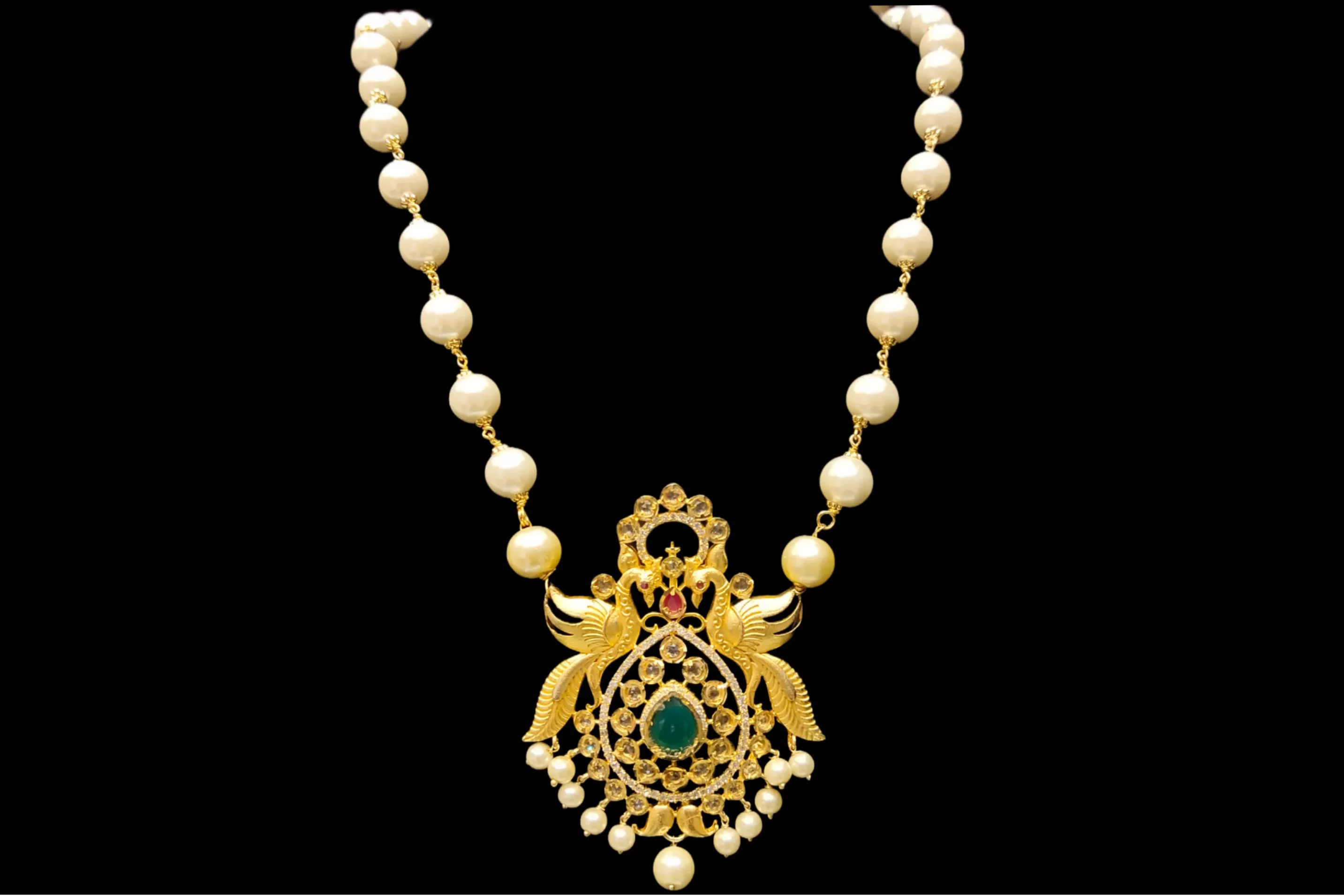 Pearls Necklace With Uncut American Diamond Pendant Set By Asp Fashion Jewellery