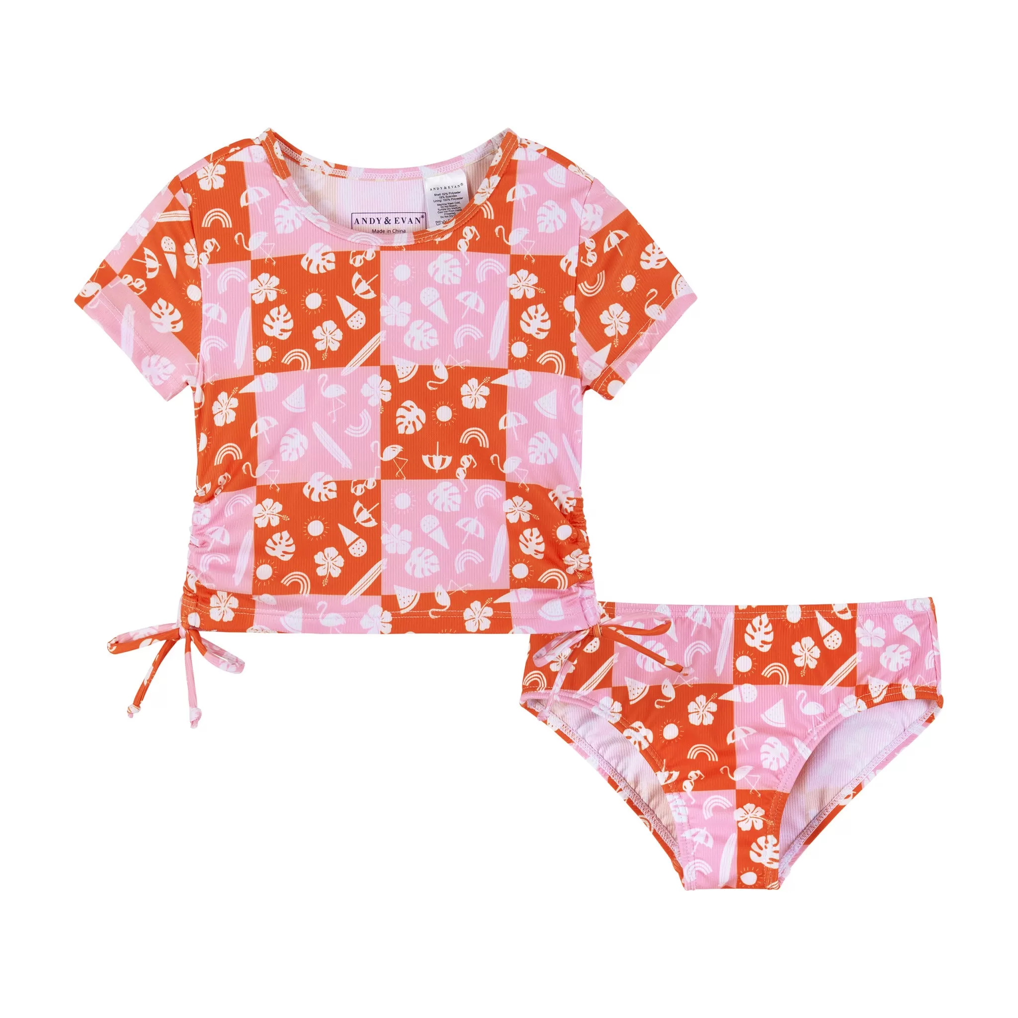 Pink Check Print Rashguard Set