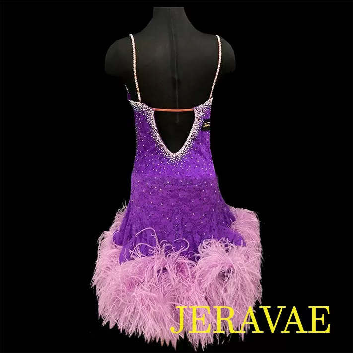 Purple Lace Latin/Rhythm Dress with Feathers LAT020 sz Medium