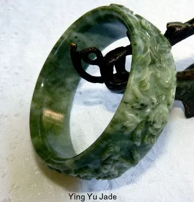 Qing Dynasty Emperor's  Vintage Carved Dragon Phoenix Jade Bangle Bracelet 65 mm (TI-1318)