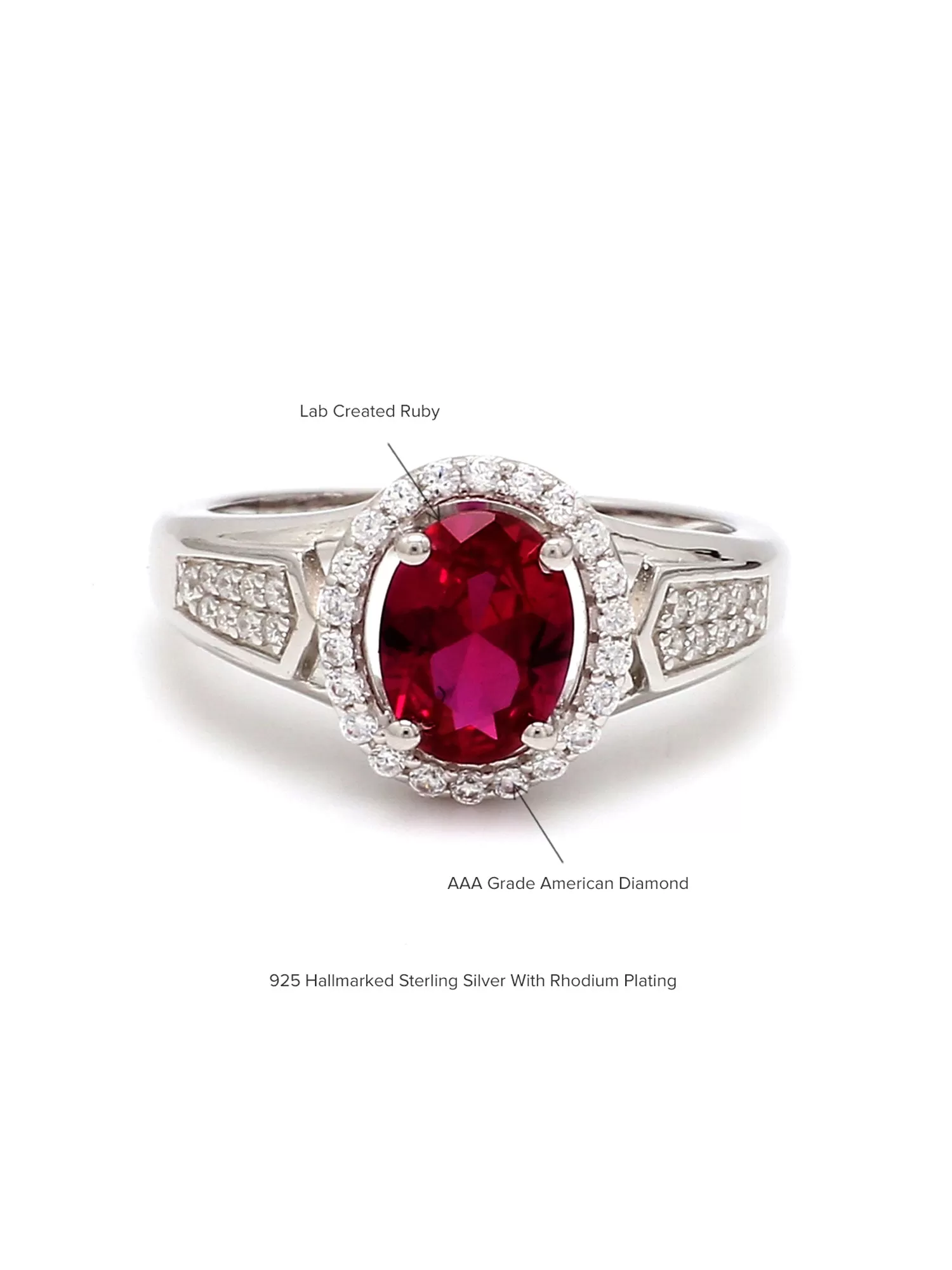 Red Ruby Halo Silver Ring For Women