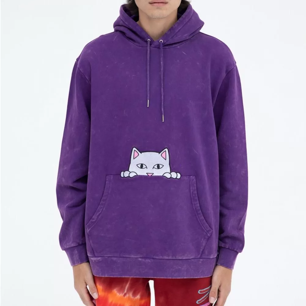 RIPNDIP PEEKING NERMAL EMBROIDERED HOODIE-PURPLE MIL WASH