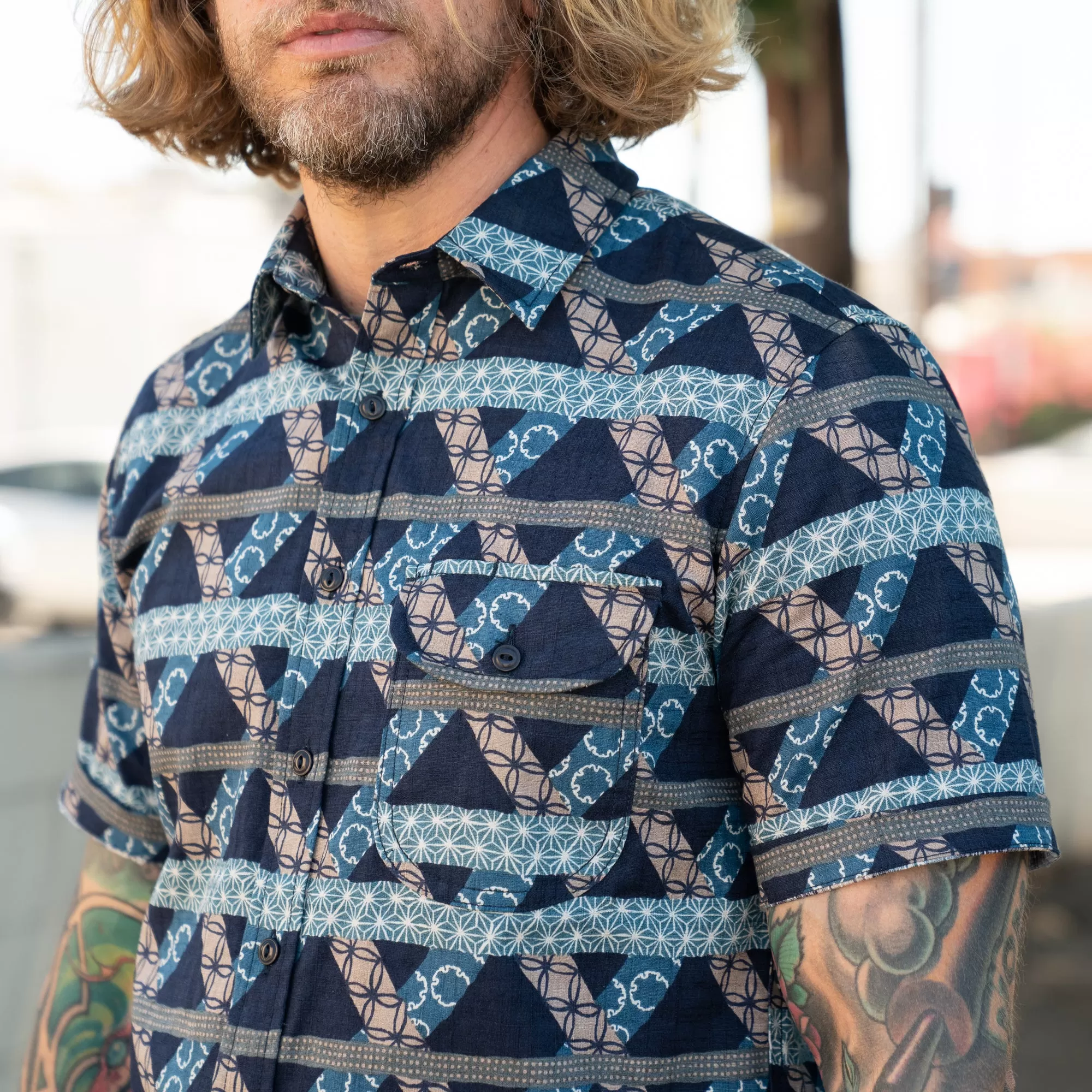 Rogue Territory Maker Shirt Navy Lattice FINAL SALE