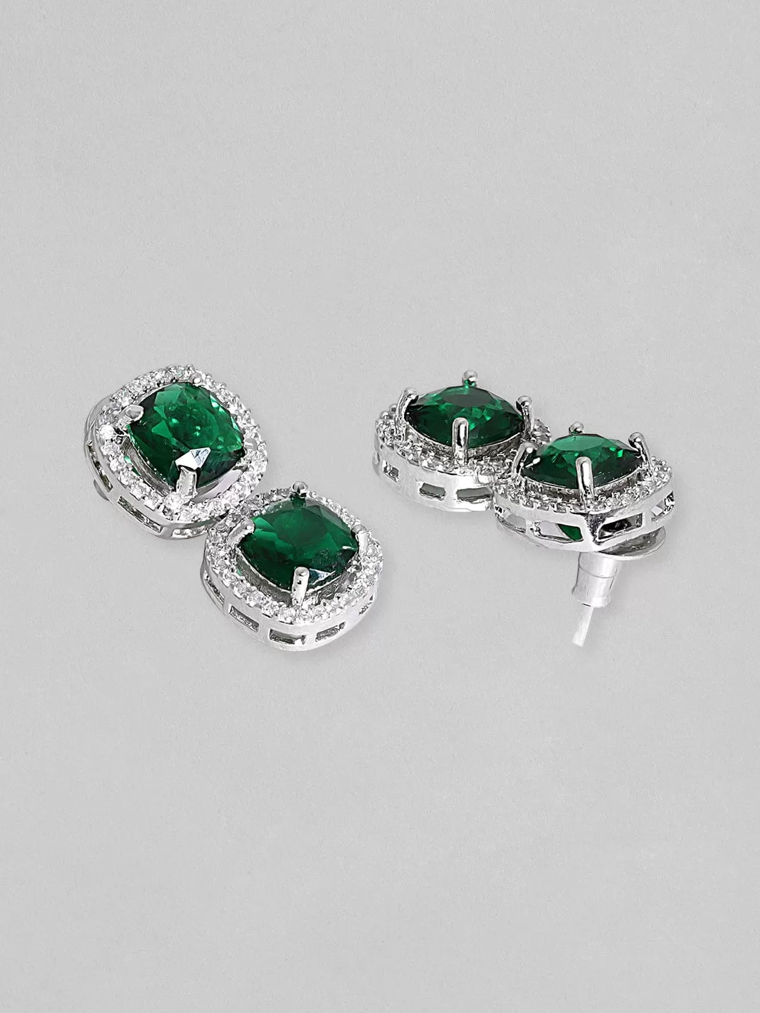 Rubans Rhodium Plated Premium White & Emerald Zircons Necklace Set.