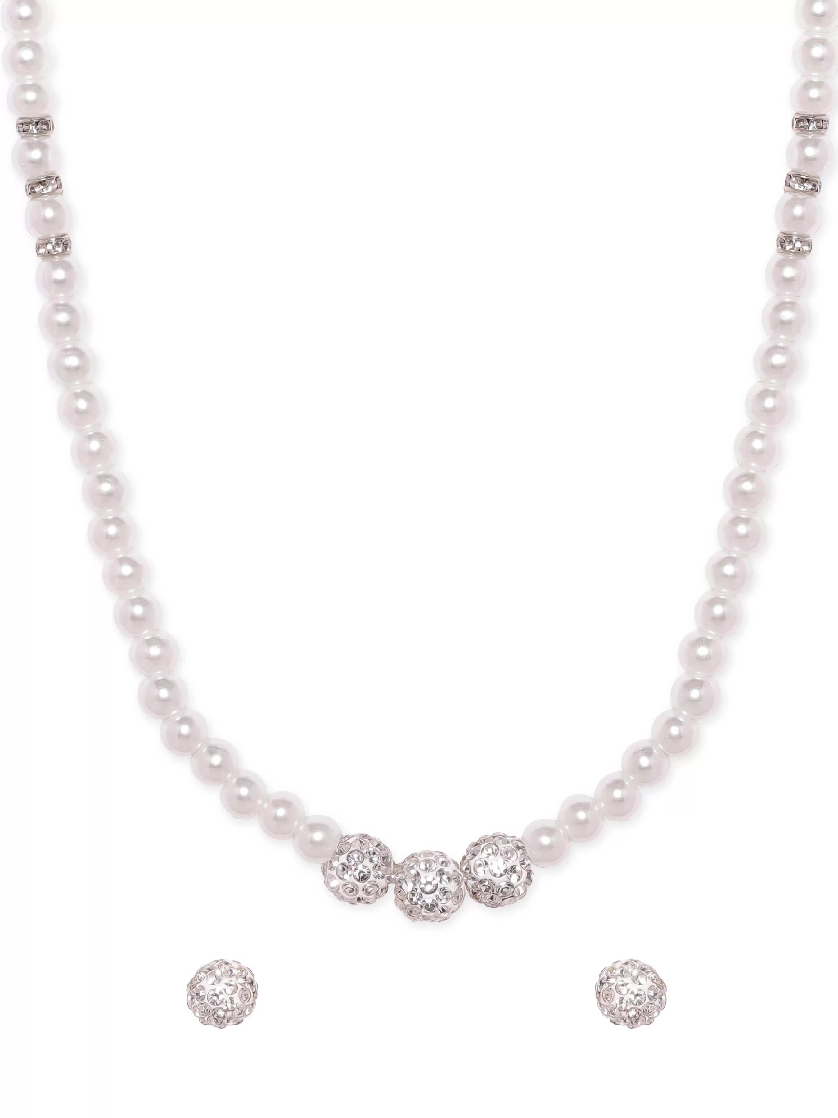 Rubans White Pearl Beaded Classic Necklace Set