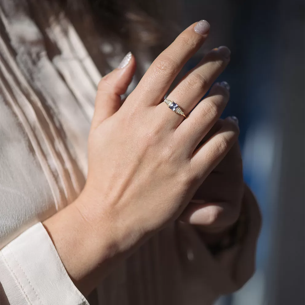 Sapphire Engagement Ring with Baguette Diamonds - OOAK