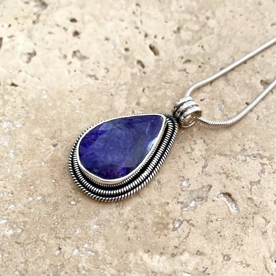 Sapphire Quartz Teardrop Pendant - Phoenix