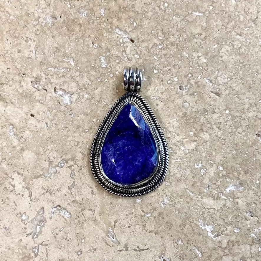 Sapphire Quartz Teardrop Pendant - Phoenix