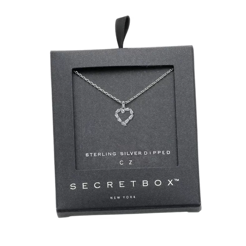 Secret Box Sterling Silver Dipped CZ Heart Pendant Necklace