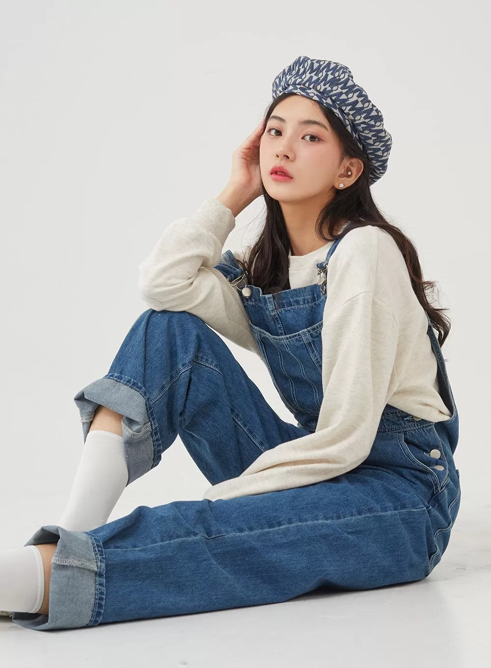 Side Button Denim Overall Pants BG24