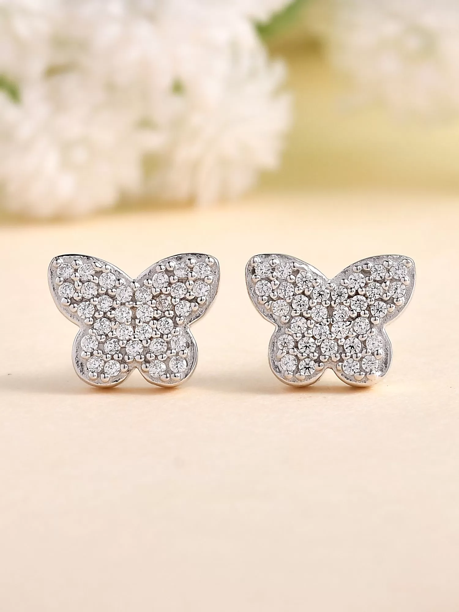 Silver Butterfly Diamond Look Earrings