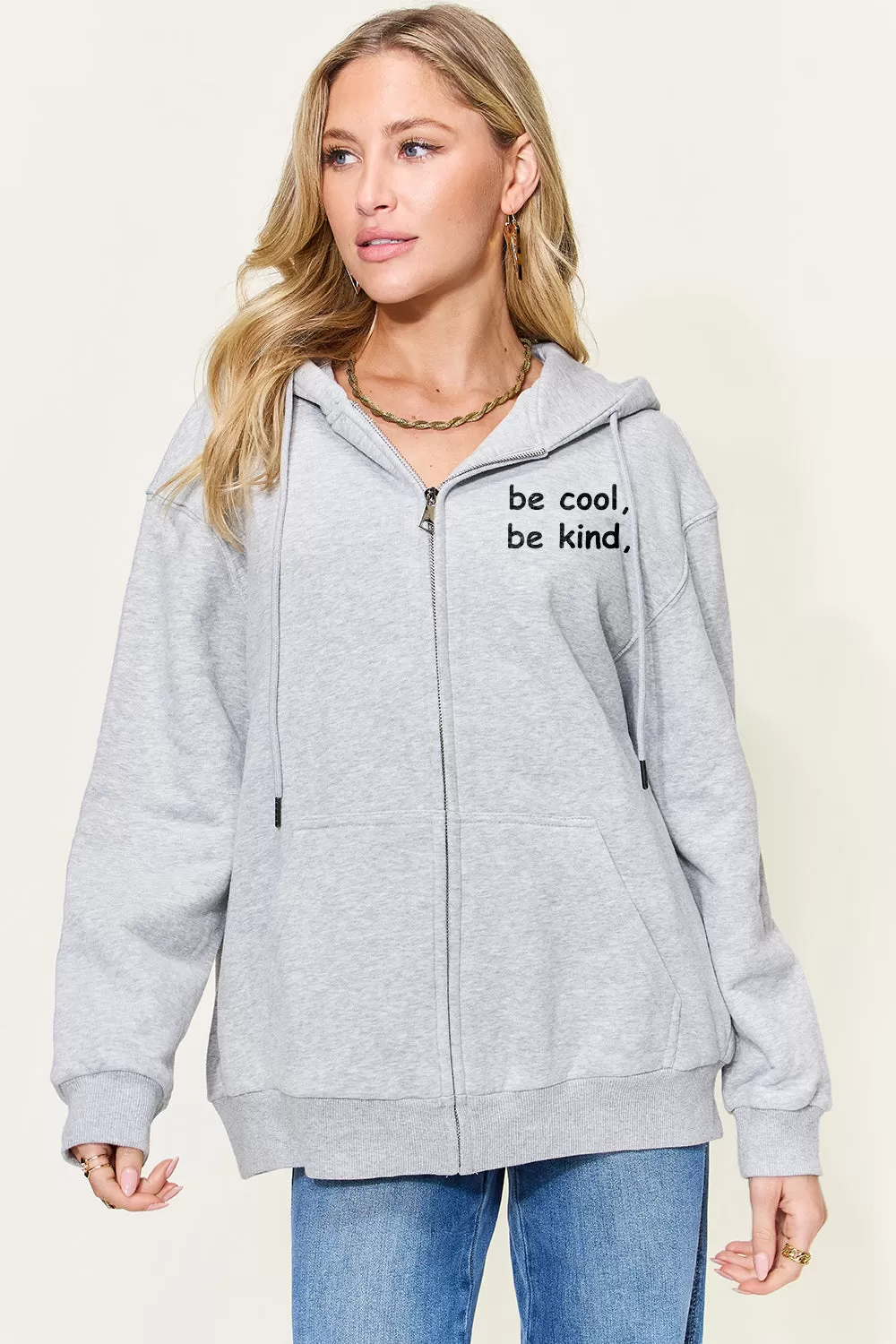 Simply Love Full Size Letter Graphic Zip Up Hoodie