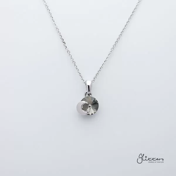 Sparkling Circle Crystal with Moon Pendant Necklace