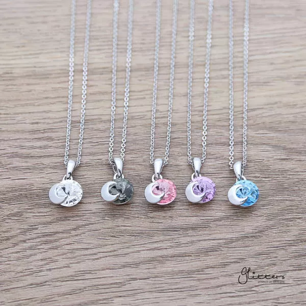 Sparkling Circle Crystal with Moon Pendant Necklace