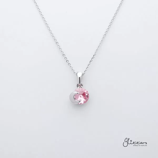 Sparkling Circle Crystal with Moon Pendant Necklace