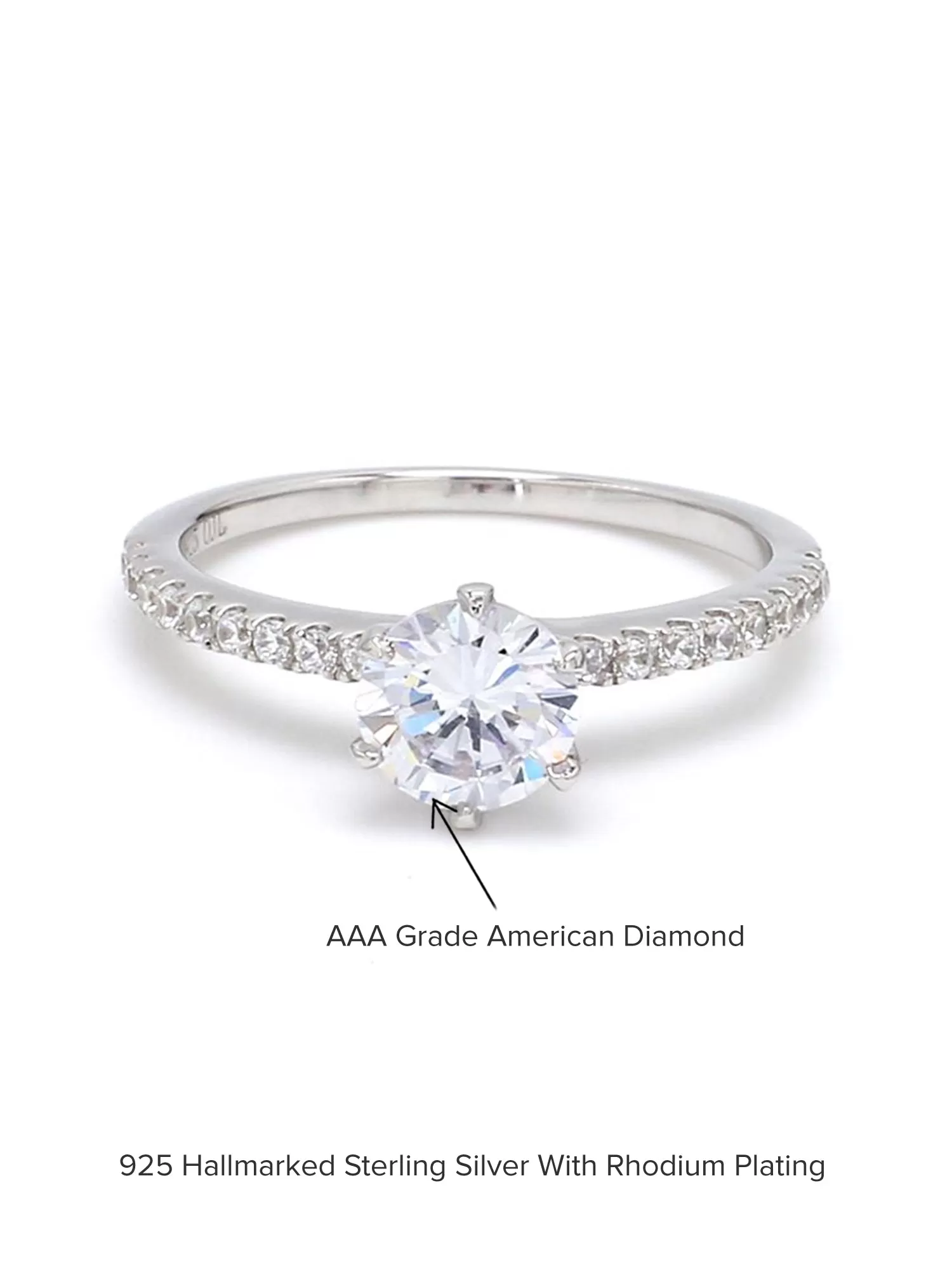 Sterling Silver 1 Carat American Diamond Solitaire Ring