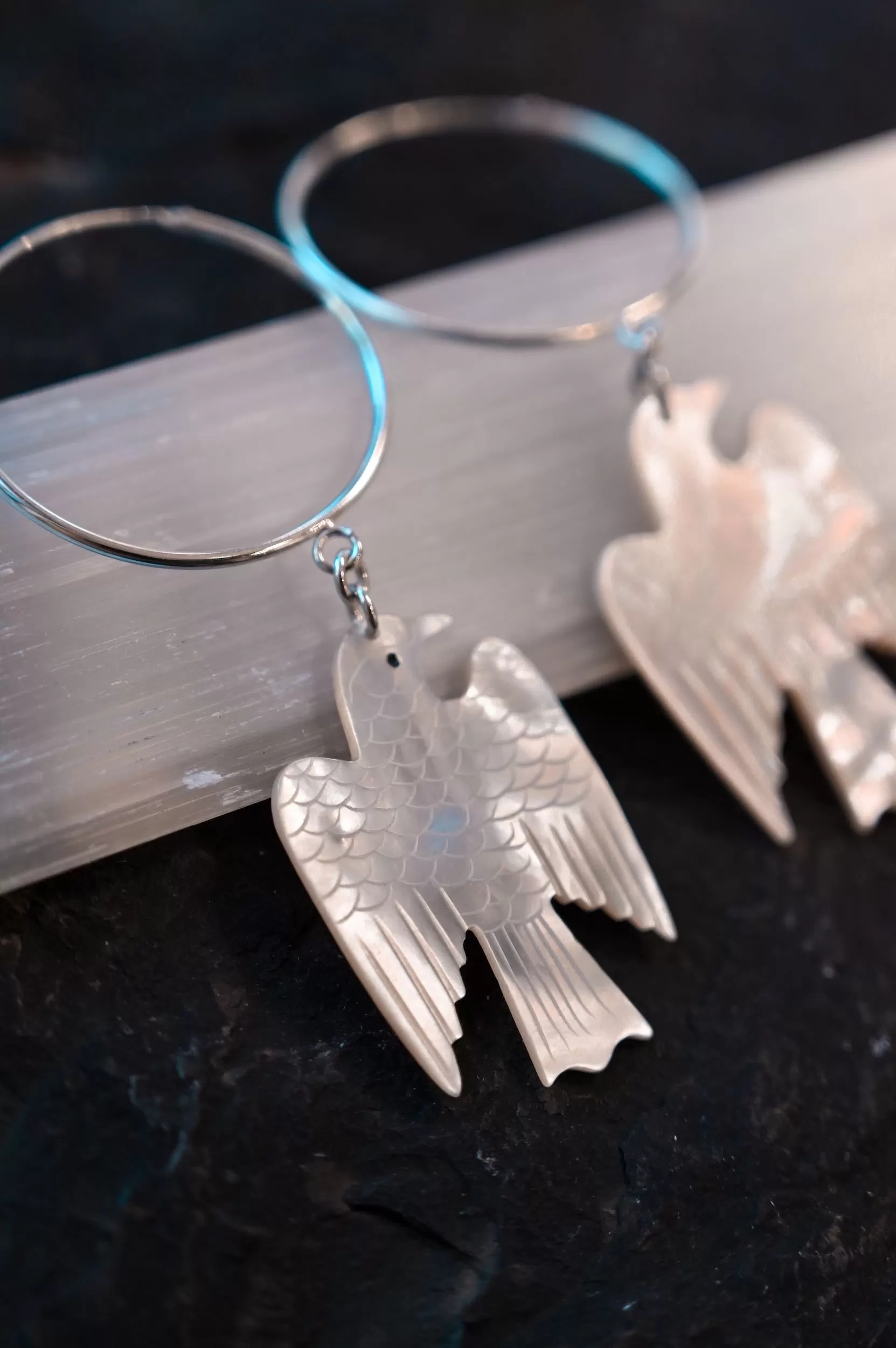 Still I Rise Silver Mother of Pearl Phoenix Earrings