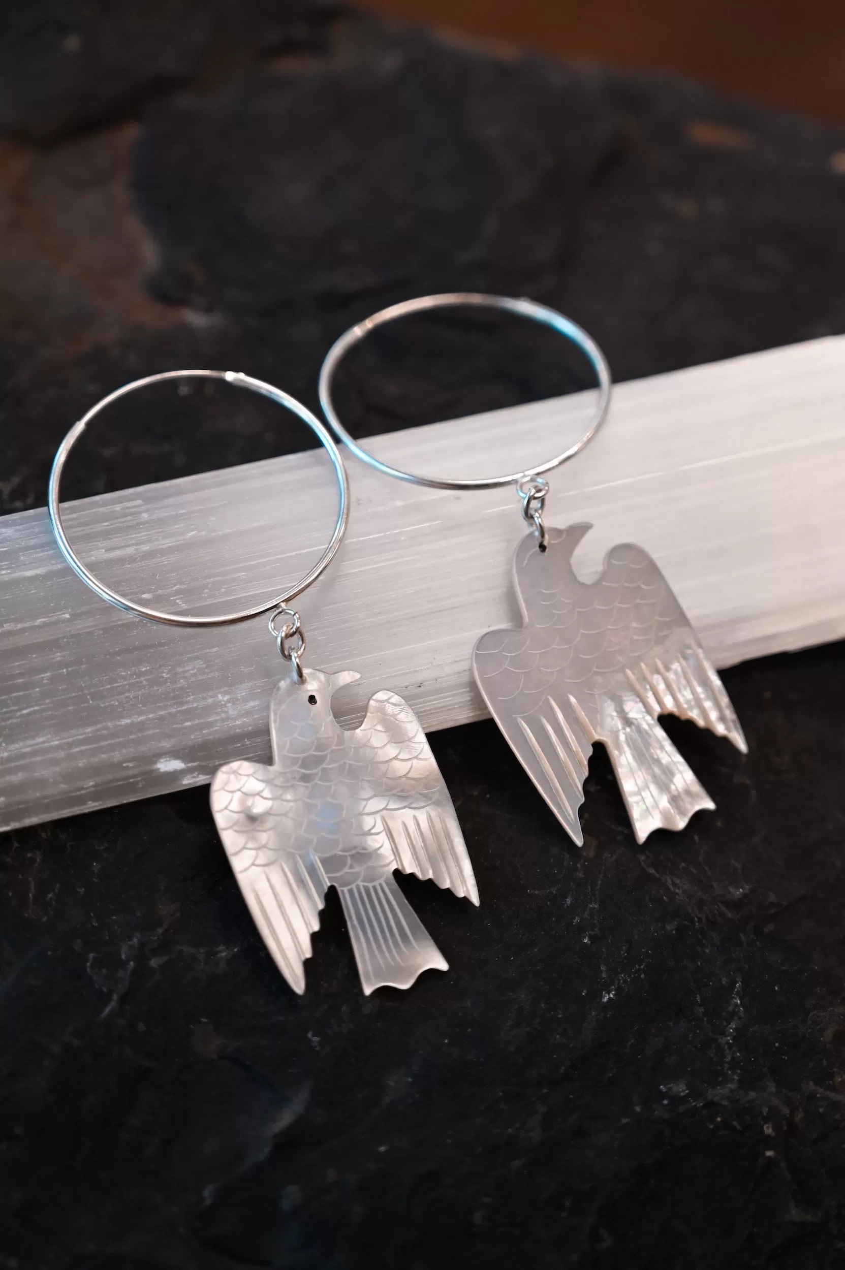 Still I Rise Silver Mother of Pearl Phoenix Earrings