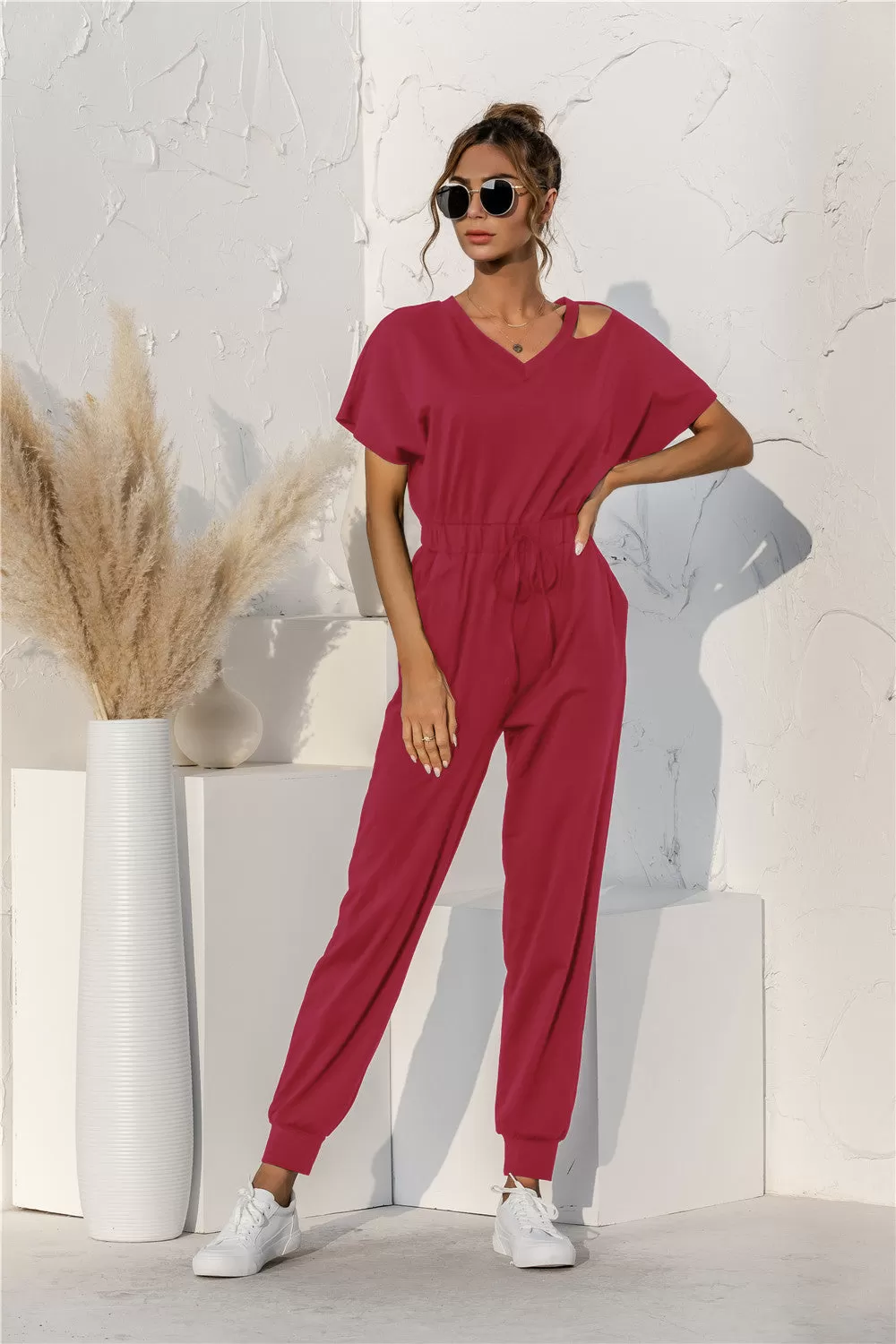 Sunset and Swim Cut Out V-neck Drawstring Jumpsuit