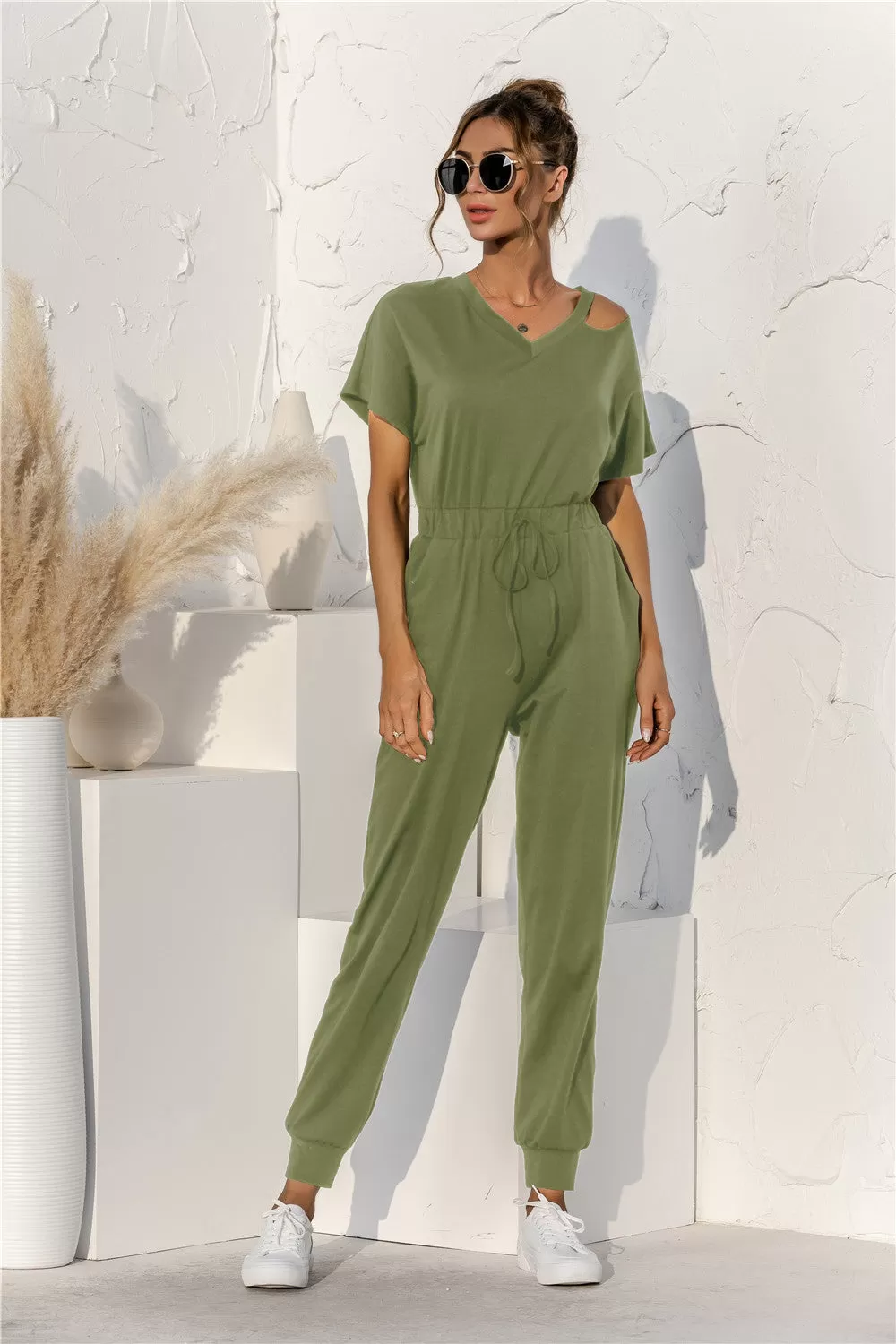 Sunset and Swim Cut Out V-neck Drawstring Jumpsuit