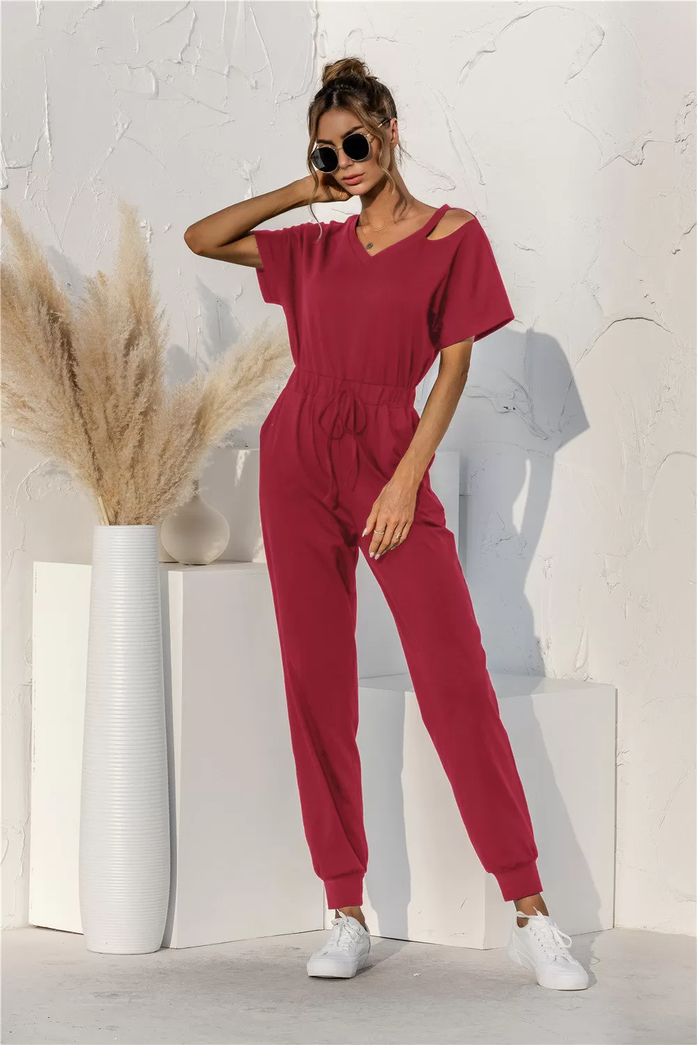 Sunset and Swim Cut Out V-neck Drawstring Jumpsuit