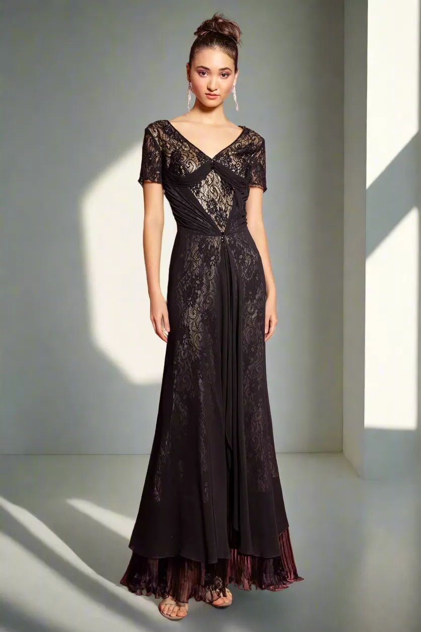 V-Neck Lace Gown