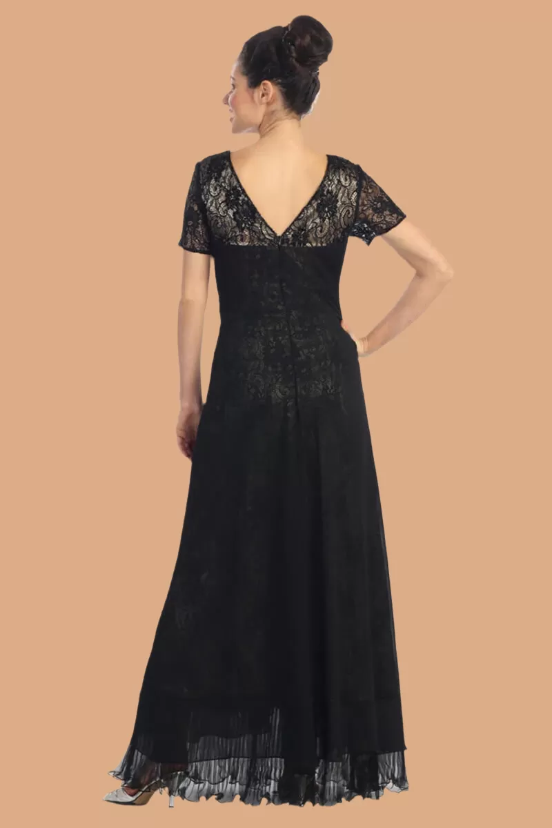 V-Neck Lace Gown