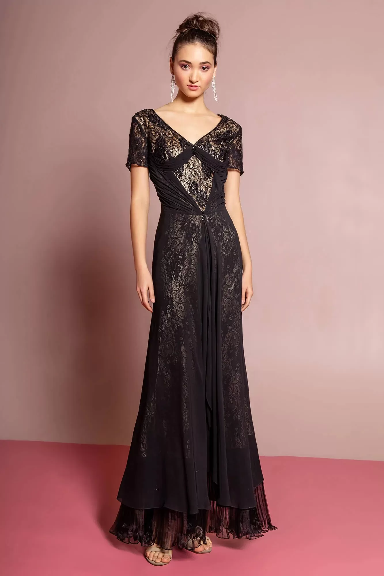 V-Neck Lace Gown