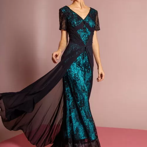 V-Neck Lace Gown